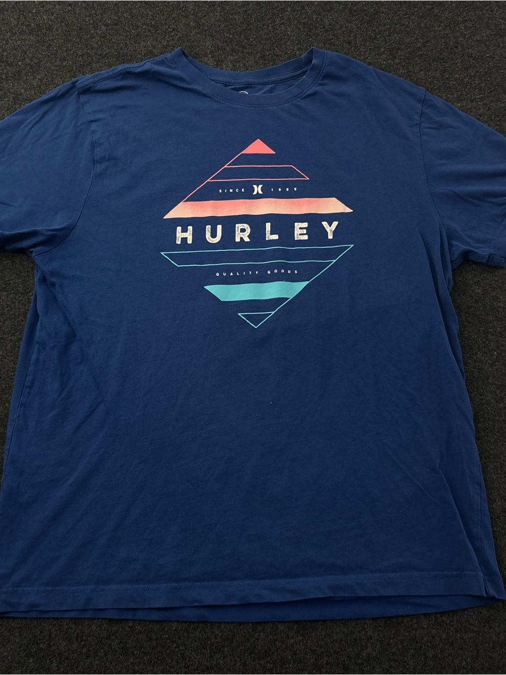 Hurley Mens L Graphic Tee Blue Short Sleeve Tee Shirt Crew Neck Surfing Skate